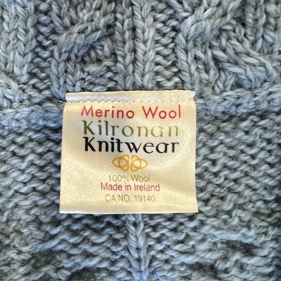 Kilronan Knitwear Merino Wool Cable knit Sweater Women's L Blue Full Zip Ireland - Picture 3 of 7